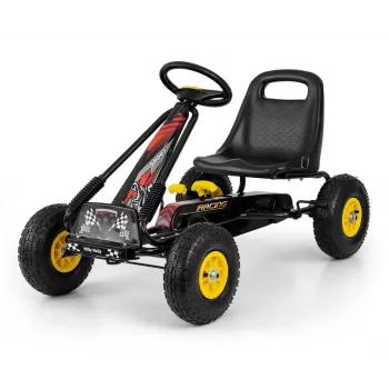 MILLY MALLY Kart a pedais Thor Preto, estrutura em aço, rodas de espuma EVA, travão de mão, frente/trás, para crianças 3-8 anos, carga máx. 30 kg