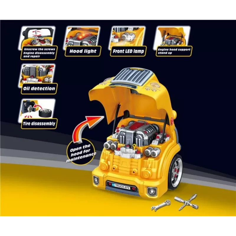 MILLY MALLY Oficina mecânica Conjunto com motor desmontado N-Gine Amarelo