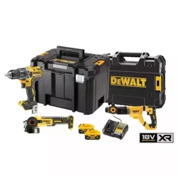 DEWALT 18V XR Conjunto combinado de 3 peças com bateria DCK327P2T (DCD791, DCG405, DCH263) com 2 baterias de 5,0 Ah, carregador e malas TSTAK