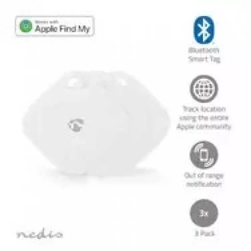 Nedis Bluetooth Smart Tag, pack de 3, branco, localizador de chaves, organizador de objetos, alarme anti-perda, alcance de 50 m, CR2032
