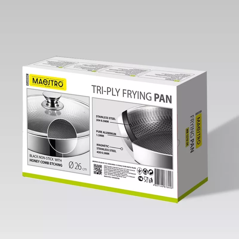 Maestro MR-1216-26 Frigideira com tampa 26 cm alumínio ferro fundido mármore antiaderente adequada para indução preto/cinzento