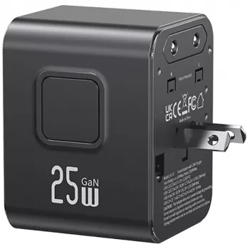 Adaptador de viagem USAMS 25W 4em1 US/AU/EU/UK preto CC309