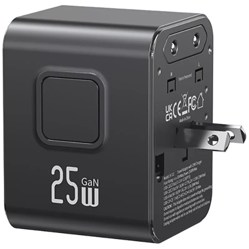 Adaptador de viagem USAMS 25W 4em1 US/AU/EU/UK preto CC309