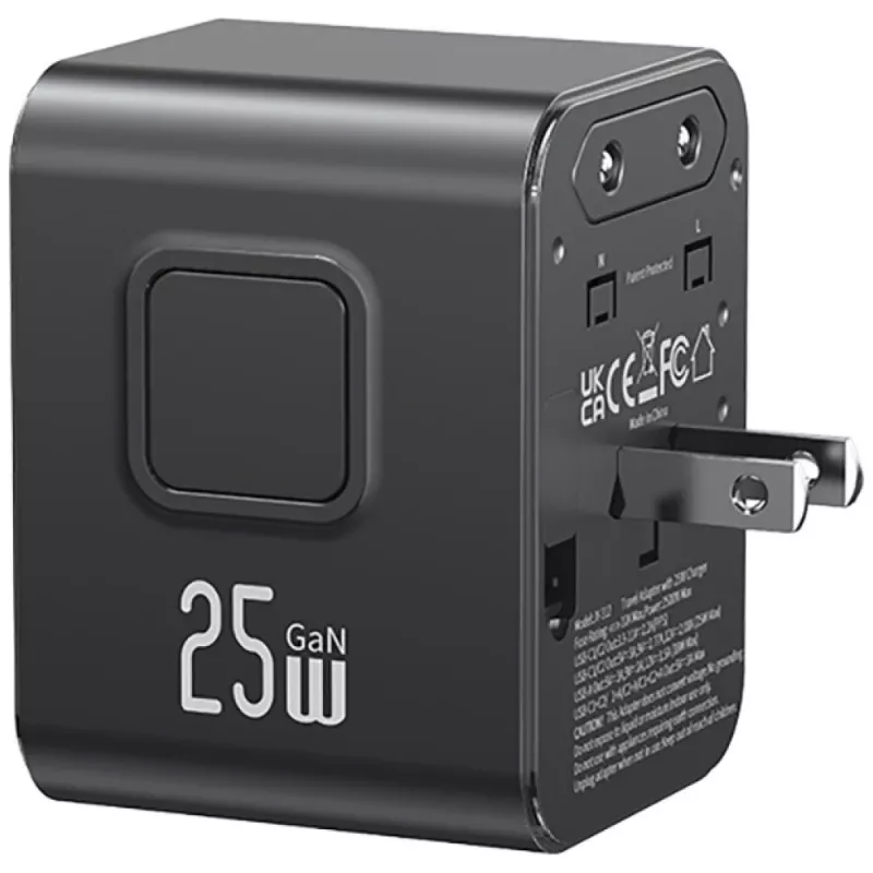 Adaptador de viagem USAMS 25W 4em1 US/AU/EU/UK preto CC309