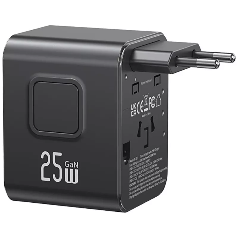Adaptador de viagem USAMS 25W 4em1 US/AU/EU/UK preto CC309