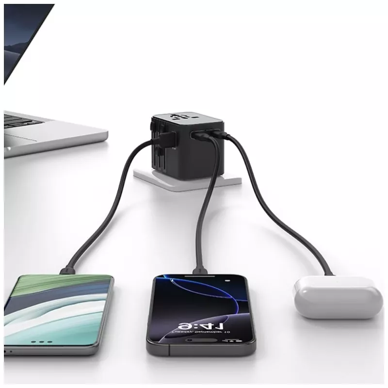 Adaptador de viagem USAMS 25W 4em1 US/AU/EU/UK preto CC309