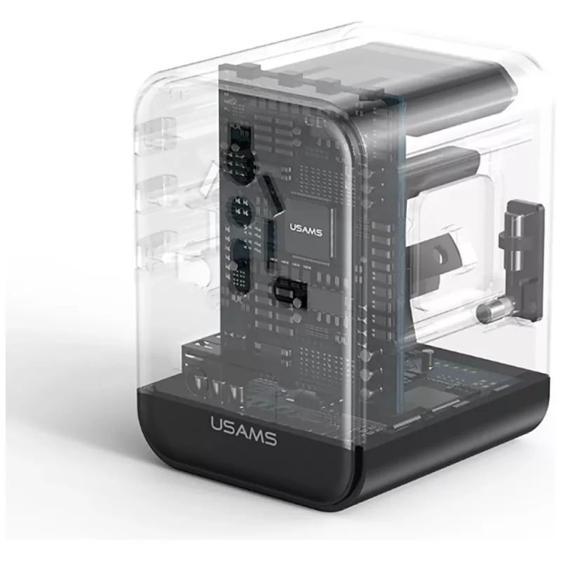 Adaptador de viagem USAMS 25W 4em1 US/AU/EU/UK preto CC309