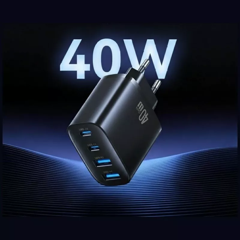 USAMS T70 40W 2xUSB-A 2xUSB-C Fonte de alimentação preto
