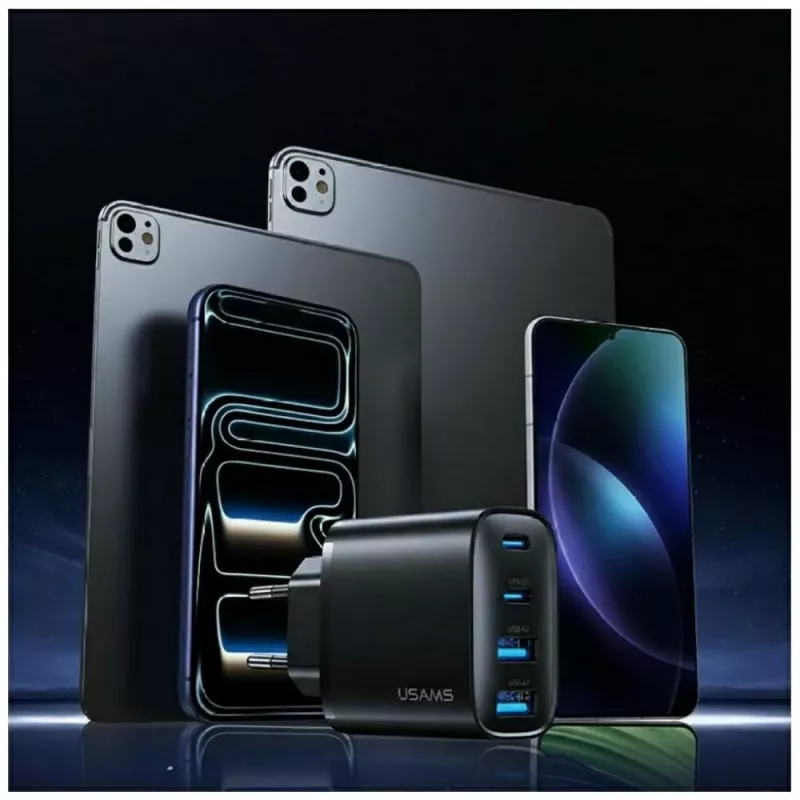 USAMS T70 40W 2xUSB-A 2xUSB-C Fonte de alimentação preto