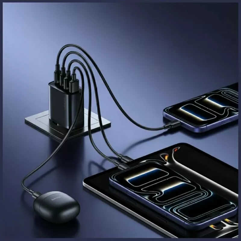 USAMS T70 40W 2xUSB-A 2xUSB-C Fonte de alimentação preto