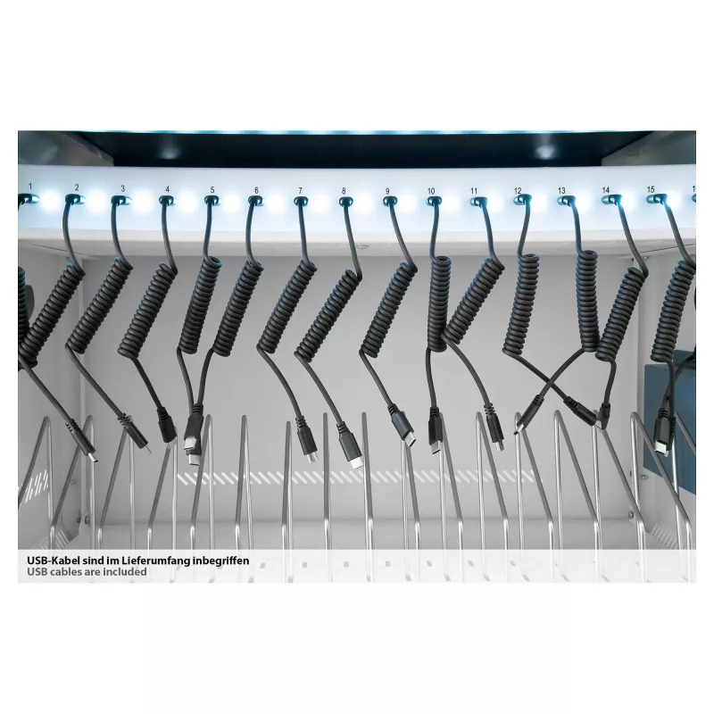 GoodConnections GEMMA T32C Carrinho de carregamento de tablets USB-C 18W por porta PD3.0 QC3.0 branco/azul