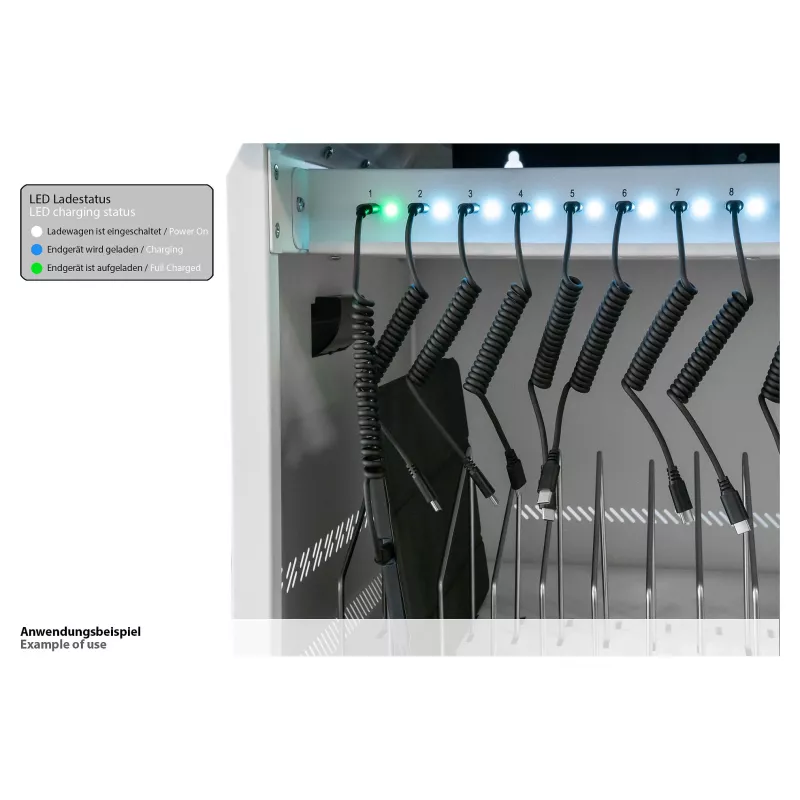 GoodConnections GEMMA T32C Carrinho de carregamento de tablets USB-C 18W por porta PD3.0 QC3.0 branco/azul