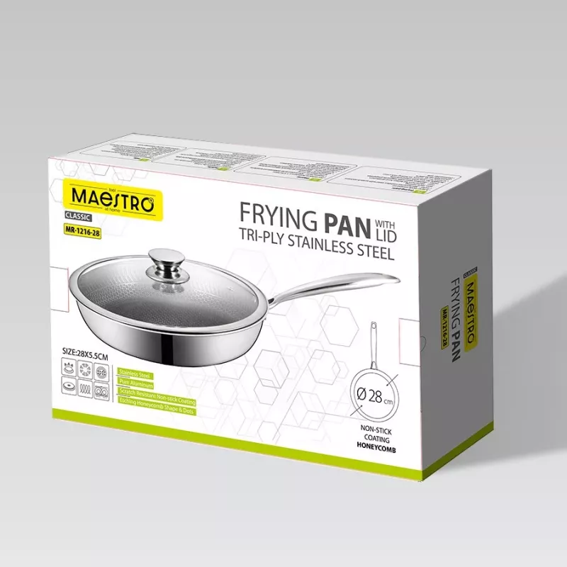 Maestro MR-1216-28 Frigideira com tampa 28 cm, revestimento antiaderente de mármore, adequada para indução, preto/cinzento
