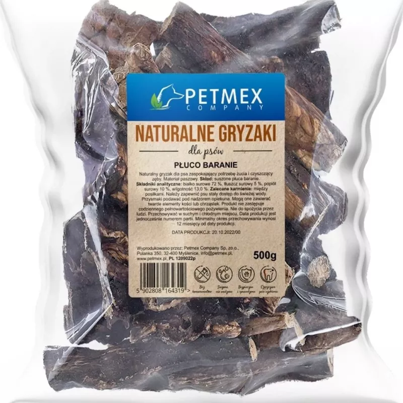 PETMEX Pulmão de ovelha natural petisco para cão 500g