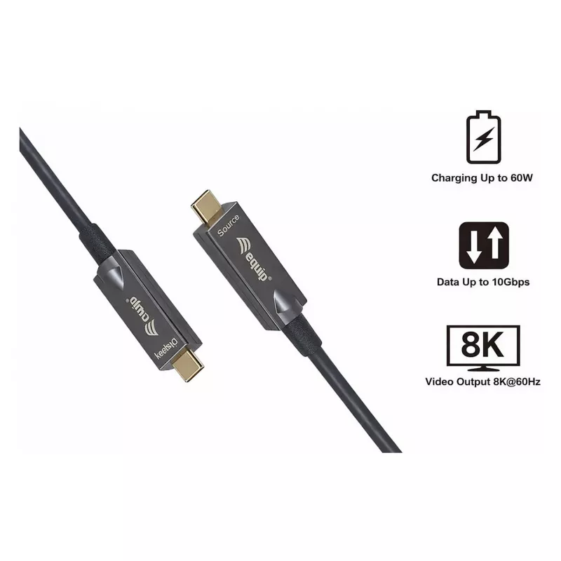 Cabo ótico ativo USB 3.2 Gen 2 USB-C para USB-C Equip 15m preto