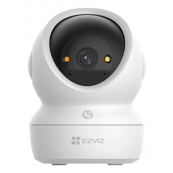 Câmara de vigilância IP esférica EZVIZ H6c G1 4K para interior, 4K UHD, 3840x2160, Wi-Fi, Ethernet, visão noturna, áudio bidirecional, deteção por IA, montagem em teto/parede/mesa