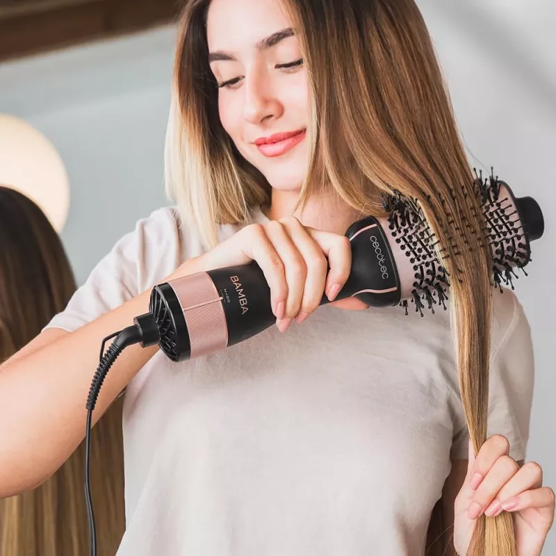 Escova de modelação a ar quente Cecotec CeramicCare Unique 1200W 3 níveis de calor preta/ouro rosa