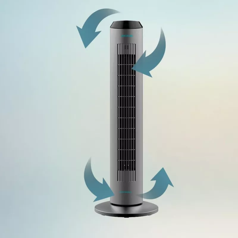 Ventilador de torre Cecotec EnergySilence 8190 Skyline Ionic, ventilador de pé, 60 W, 29 cm, 3 velocidades, oscilação, temporizador, comando à distância, cinzento
