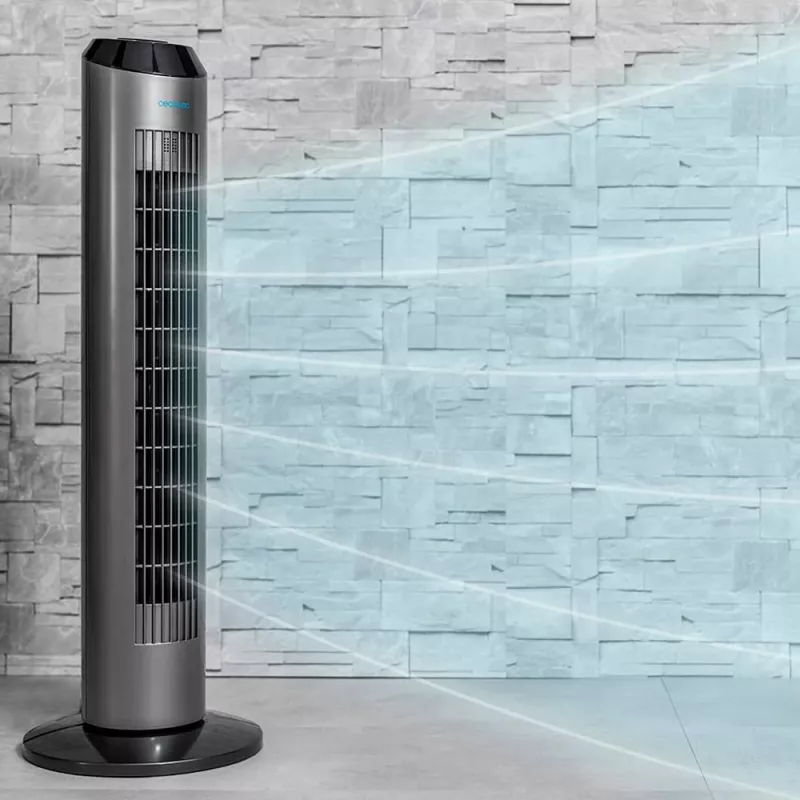 Ventilador de torre Cecotec EnergySilence 8190 Skyline Ionic, ventilador de pé, 60 W, 29 cm, 3 velocidades, oscilação, temporizador, comando à distância, cinzento
