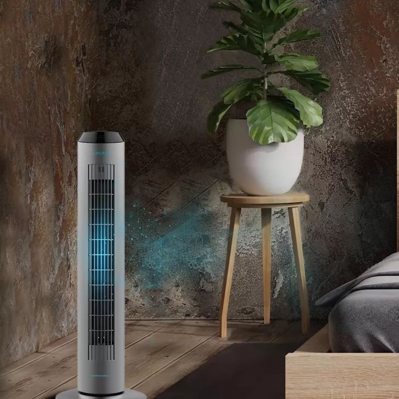 Ventilador de torre Cecotec EnergySilence 8190 Skyline Ionic, ventilador de pé, 60 W, 29 cm, 3 velocidades, oscilação, temporizador, comando à distância, cinzento