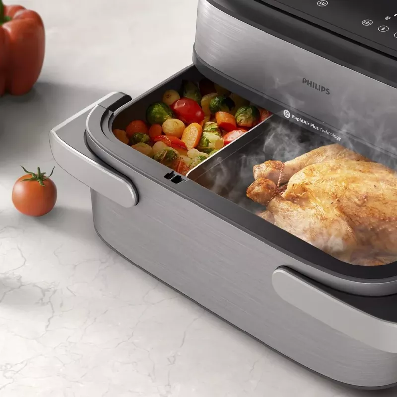 Philips Série 5000 NA565/02 Fritadeira de ar dupla 9,5 L 2750 W Preto, Prateado, Aço inoxidável