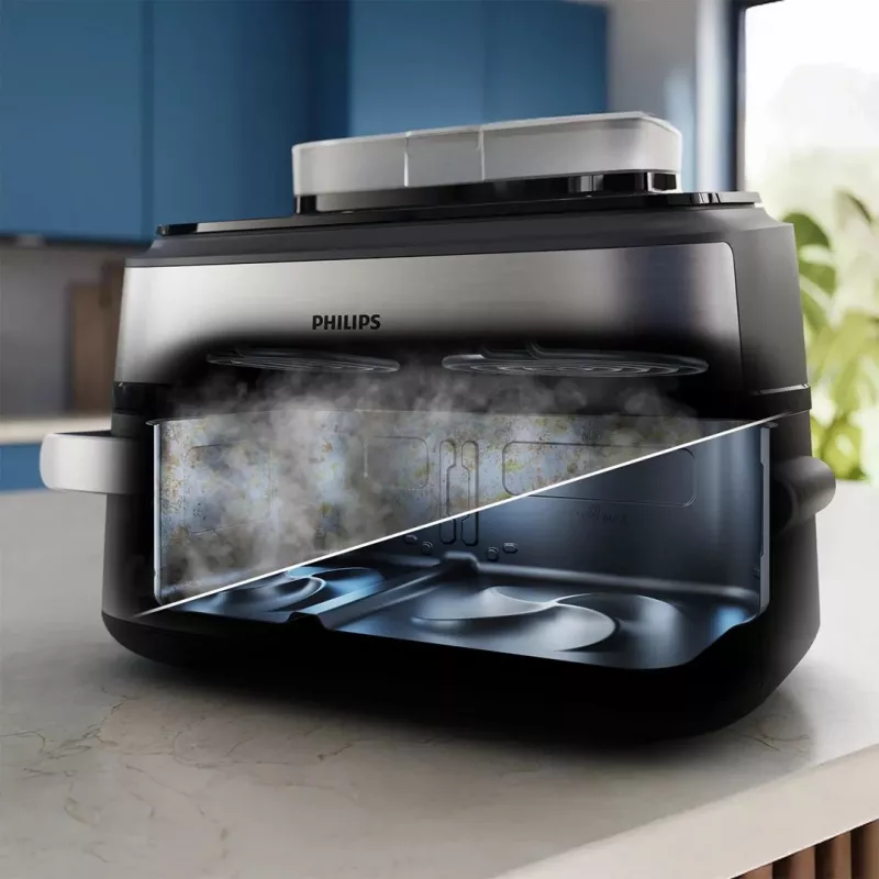 Philips Série 5000 NA565/02 Fritadeira de ar dupla 9,5 L 2750 W Preto, Prateado, Aço inoxidável