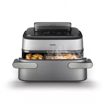 Philips Série 5000 NA565/02 Fritadeira de ar dupla 9,5 L 2750 W Preto, Prateado, Aço inoxidável