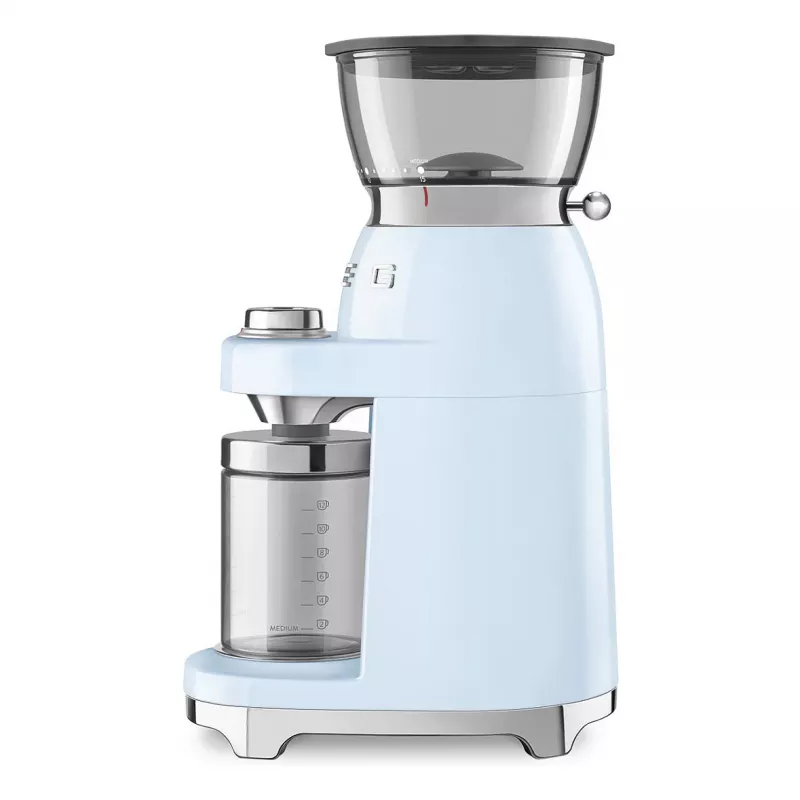 Smeg CGF03PBEU Moinho de café, 15 níveis de moagem, capacidade para 240 g de grãos, 150 W, Azul pastel