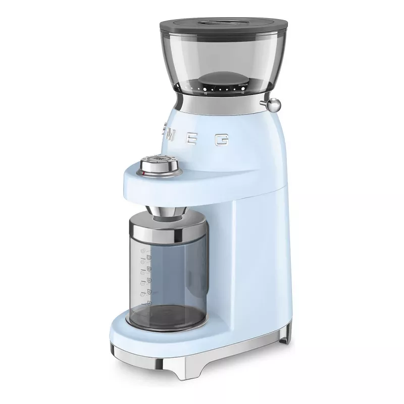 Smeg CGF03PBEU Moinho de café, 15 níveis de moagem, capacidade para 240 g de grãos, 150 W, Azul pastel
