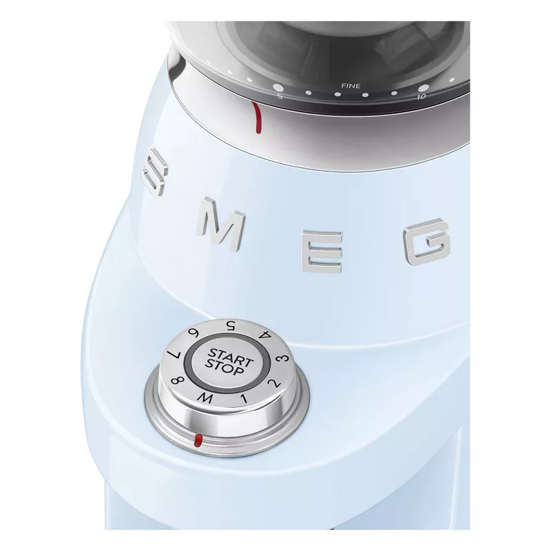 Smeg CGF03PBEU Moinho de café, 15 níveis de moagem, capacidade para 240 g de grãos, 150 W, Azul pastel