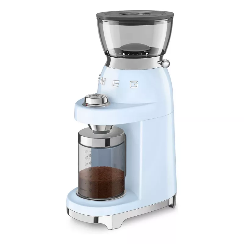 Smeg CGF03PBEU Moinho de café, 15 níveis de moagem, capacidade para 240 g de grãos, 150 W, Azul pastel