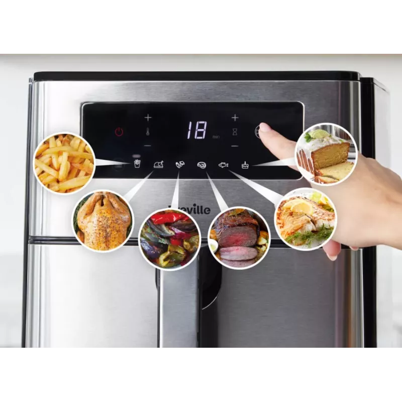 Breville VDF131X Fritadeira de ar quente, 1,25 kg, 1400 W, Preto/Prateado