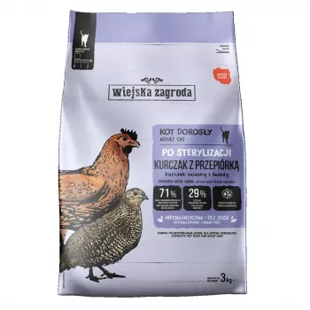 Ração seca para gatos WIEJSKA ZAGRODA Sterilised com frango e codorniz 3kg