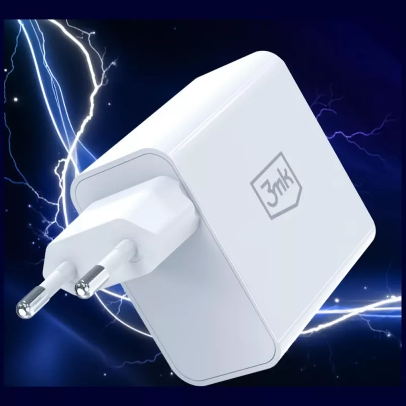 Carregador 3MK FlowPower 45W PD 3.0 QC4+ GaN branco