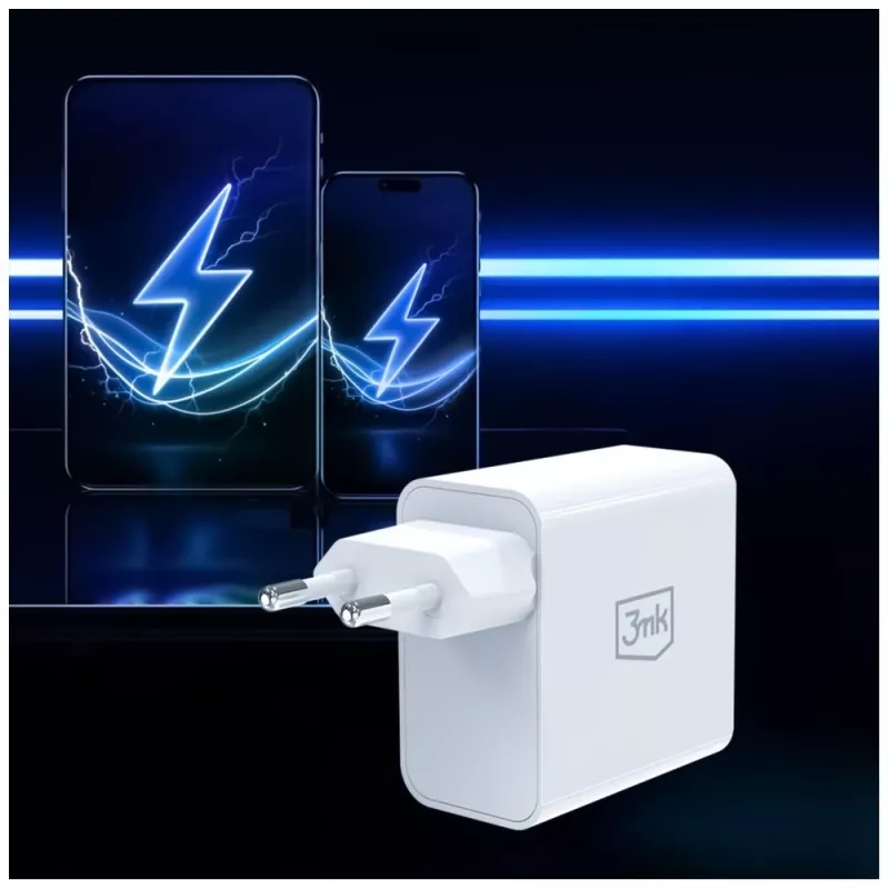 Carregador 3MK FlowPower 45W PD 3.0 QC4+ GaN branco