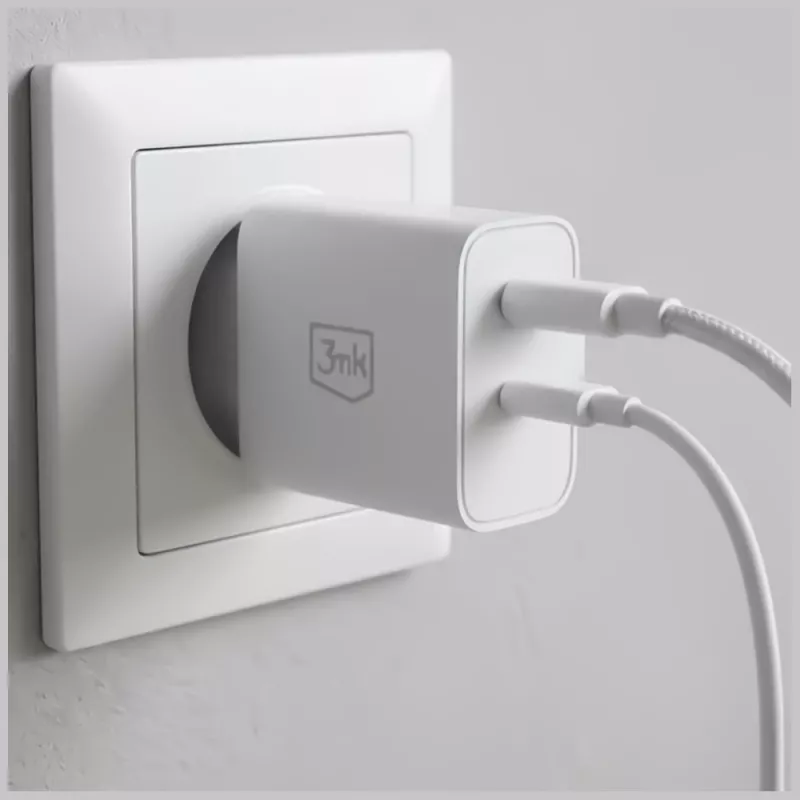 Carregador 3MK FlowPower 45W PD 3.0 QC4+ GaN branco
