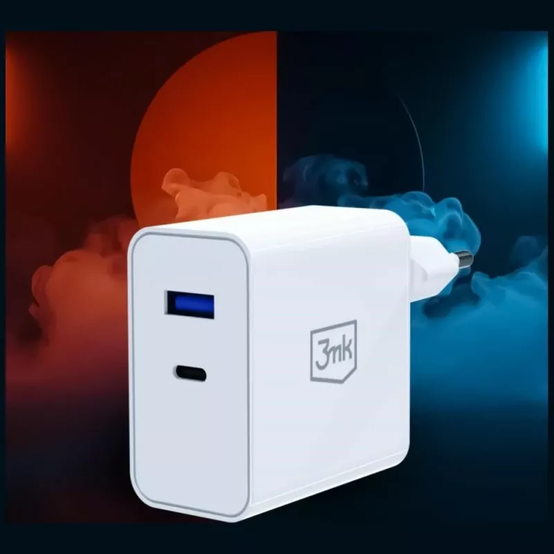 Carregador 3MK FlowPower 45W PD 3.0 QC4+ GaN branco