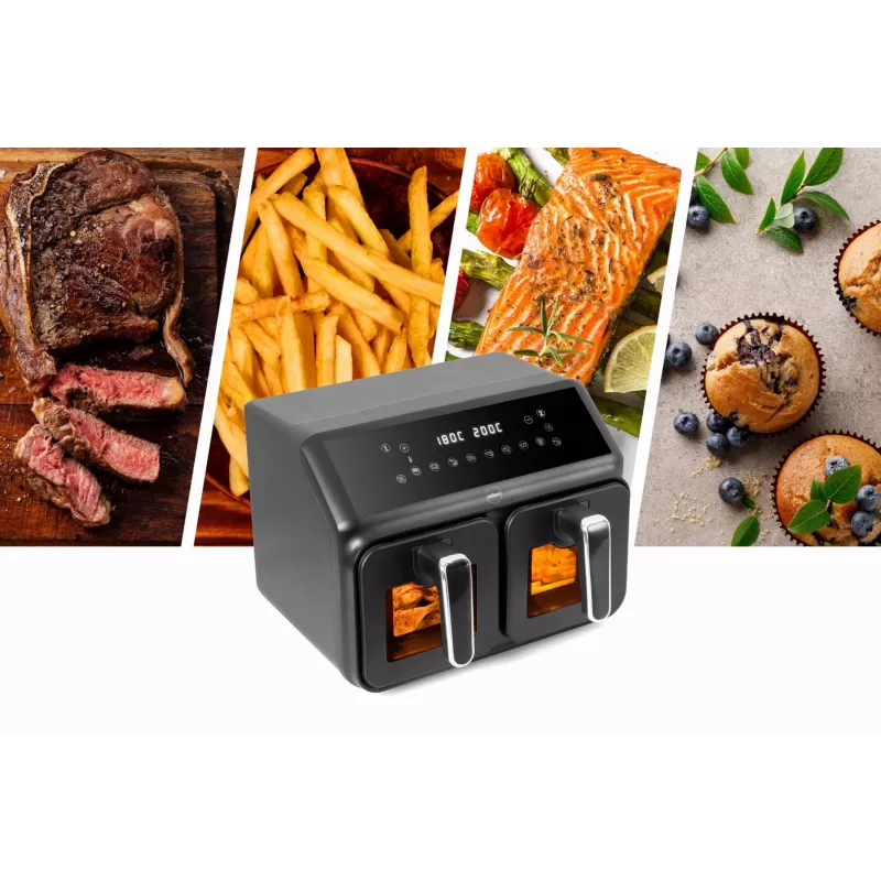 Fritadeira de ar quente dupla ELDOM FR210 DualCrisp, 2200 W, capacidade 8 L, ecrã LED, preta
