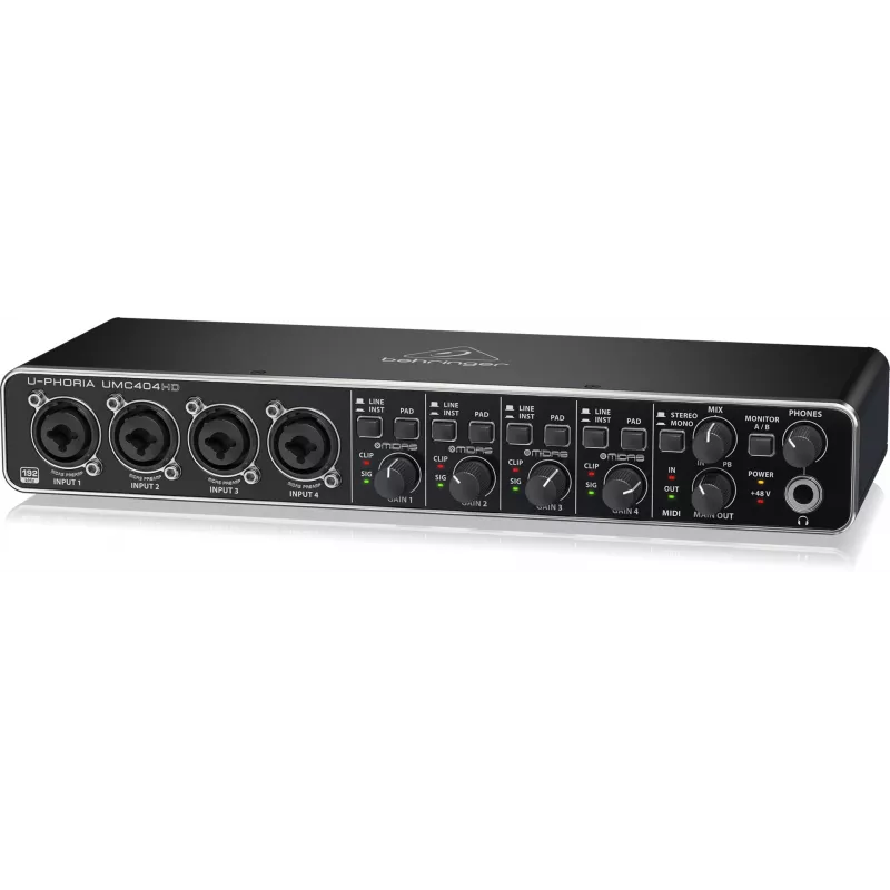 Behringer UMC404HD Interface de áudio USB 4x4 24-bit/192 kHz com pré-amplificadores MIDAS