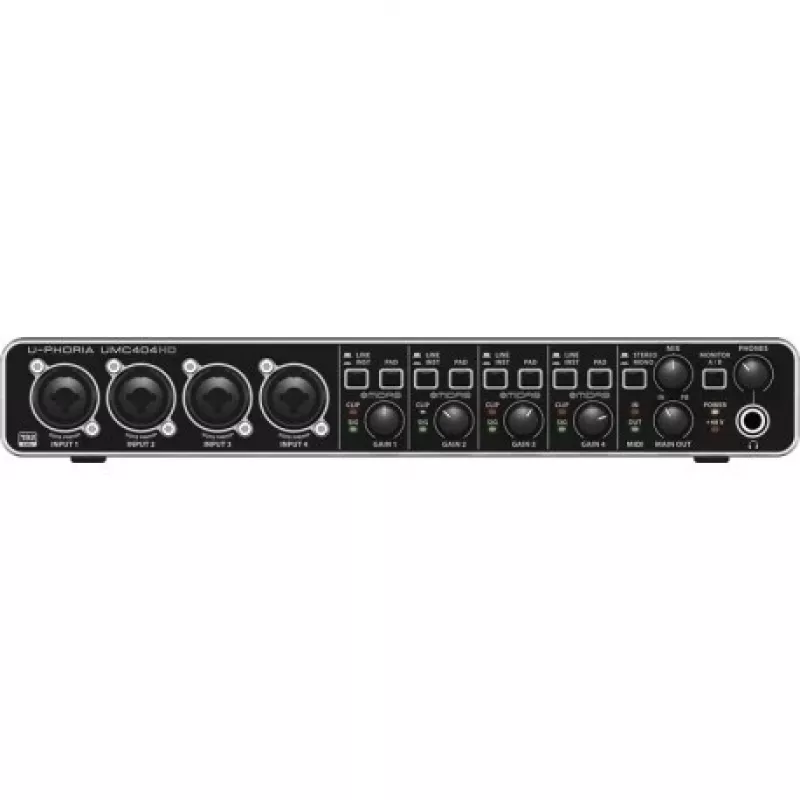 Behringer UMC404HD Interface de áudio USB 4x4 24-bit/192 kHz com pré-amplificadores MIDAS