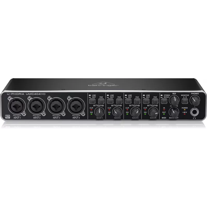 Behringer UMC404HD Interface de áudio USB 4x4 24-bit/192 kHz com pré-amplificadores MIDAS