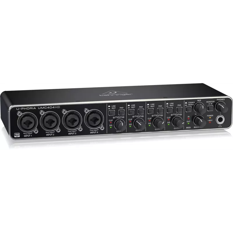 Behringer UMC404HD Interface de áudio USB 4x4 24-bit/192 kHz com pré-amplificadores MIDAS