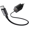 USAMS Série JC CC266 Carregador rápido GaN 65W com cabo USB-C integrado, preto