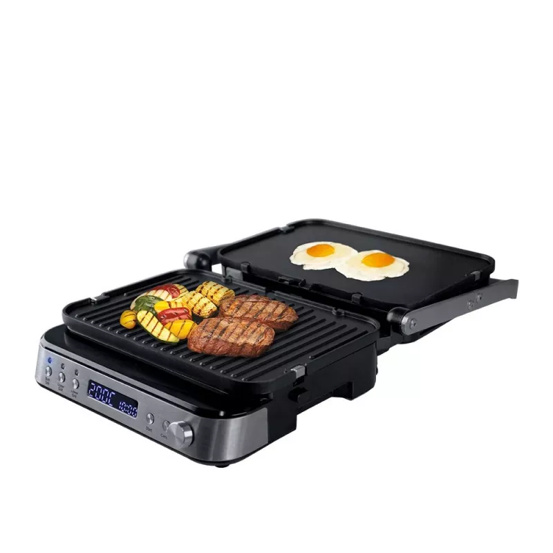 ELDOM GK200 GRILO Grelhador de contacto 2000W com termostato regulável, placas antiaderentes, preto/prateado