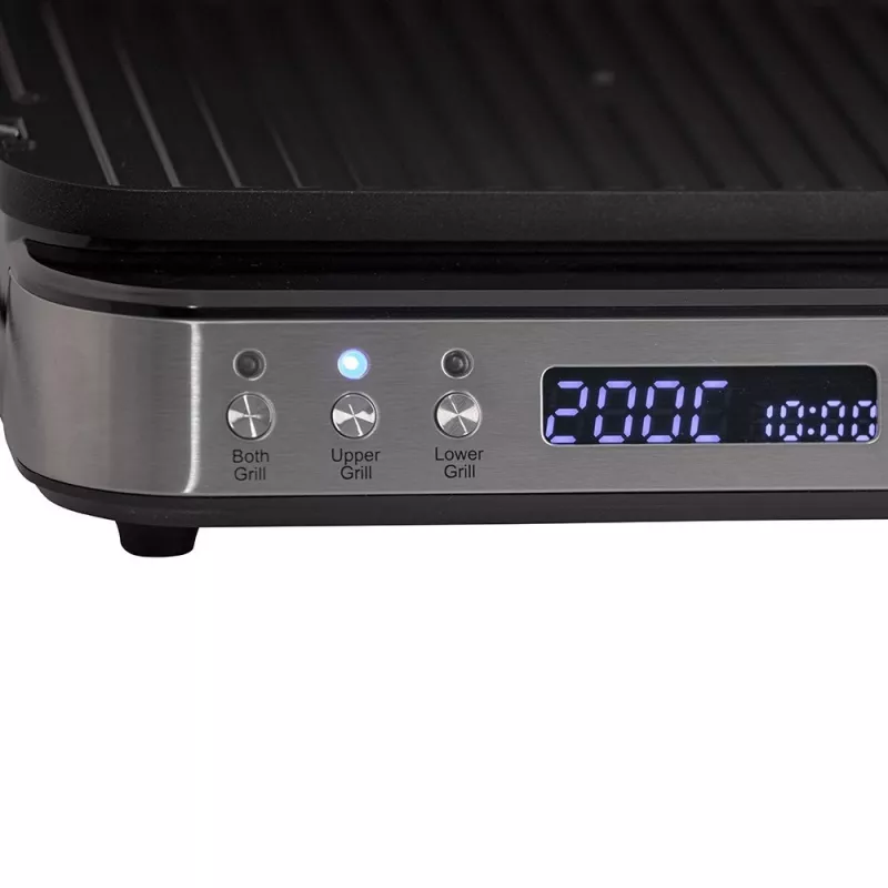 ELDOM GK200 GRILO Grelhador de contacto 2000W com termostato regulável, placas antiaderentes, preto/prateado