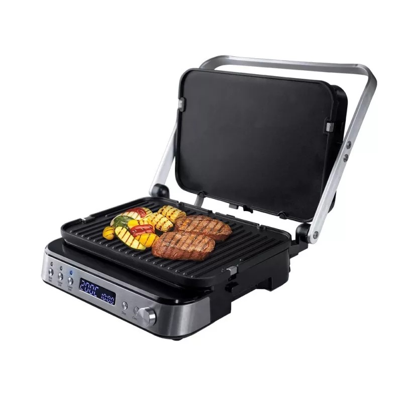 ELDOM GK200 GRILO Grelhador de contacto 2000W com termostato regulável, placas antiaderentes, preto/prateado