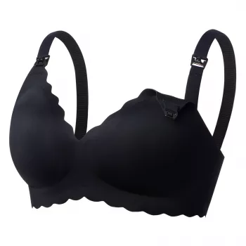 MOMCOZY YN46 Sutiã de amamentação sem costuras com suporte floral preto S