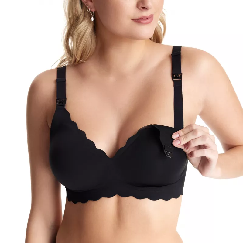 MOMCOZY YN46 Sutiã de amamentação sem costuras com suporte floral preto 2XL
