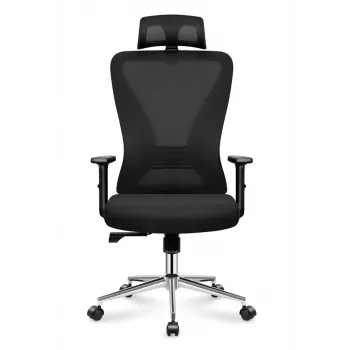 Cadeira de escritório executiva MARK ADLER MA-Manager 3.5 preta com encosto de cabeça, pele ecológica e base cromada
