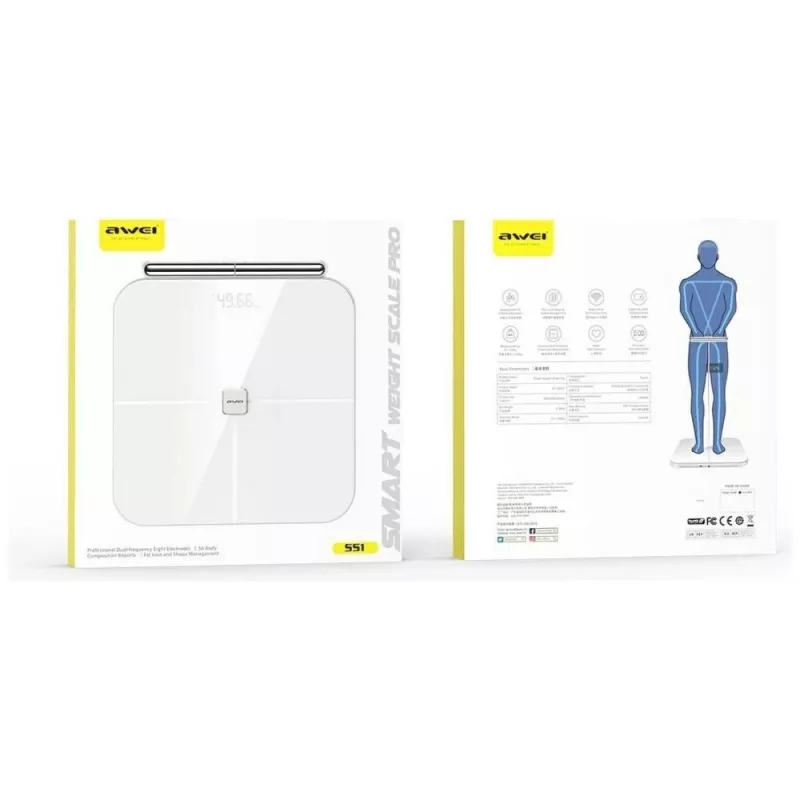 Balança corporal multifunções AWEI SS1 com Bluetooth 5.0, branco